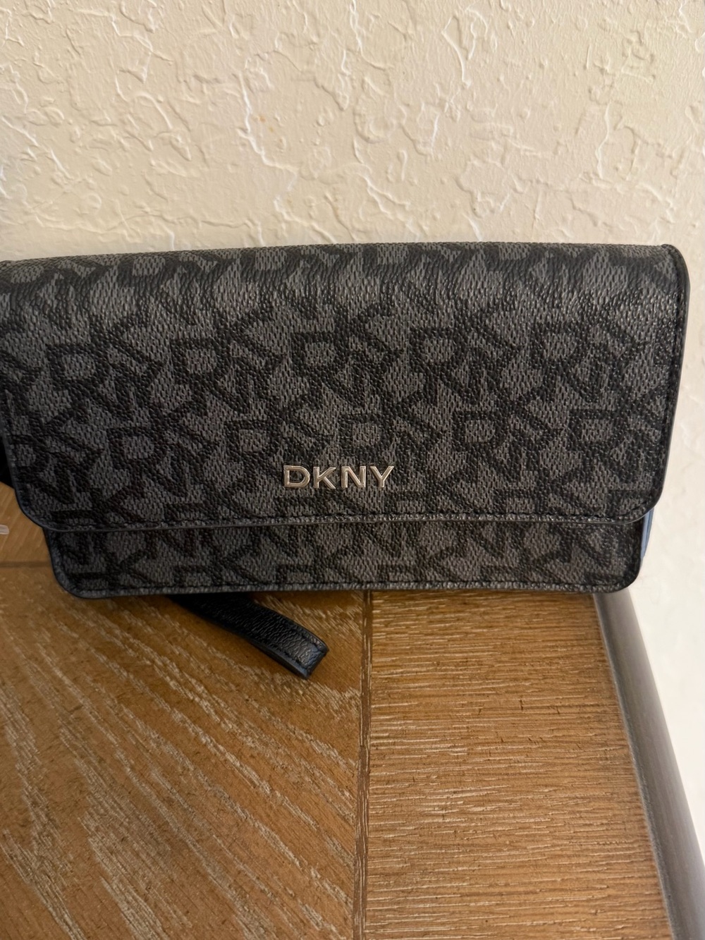 DKNY Black Monogram Flap Crossbody Card Holder/belt bag